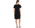 Short Sleeve Shirred Split-Neck Dress
