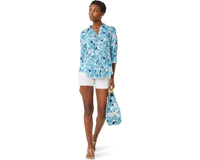 Рубашка Sea View Button-Down от Lilly Pulitzer из льна с принтом