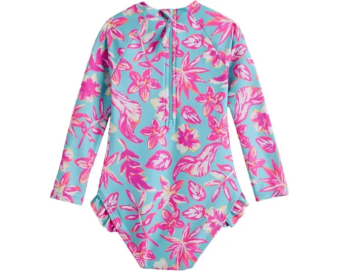 Цельный купальник с рукавами и оборкой на ноге Tropical Glow из переработанного материала
