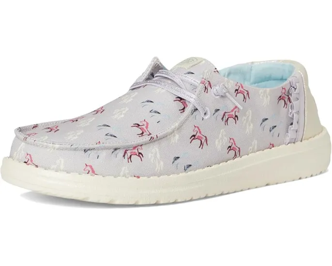 Детские слипоны Hey Dude Kids Wendy Unicorn Sparkle с текстильным верхом и блестками