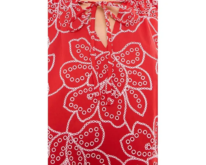 Топ CeCe Flutter Sleeve с вышивкой и завязками цвета Classic Cherry