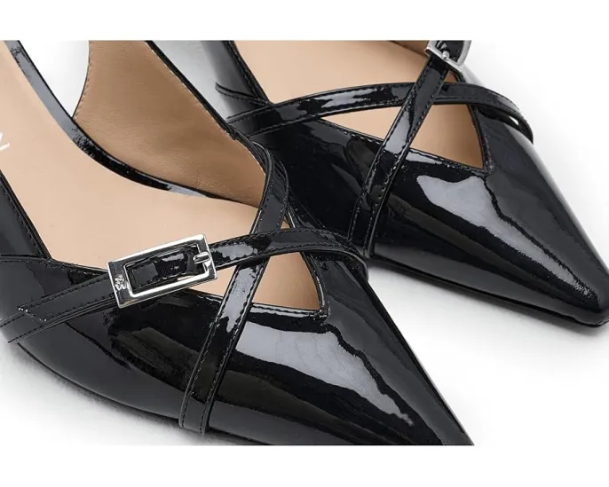 Туфли Stuart Weitzman Georgie Slingback 50 из лакированной кожи с острым носом