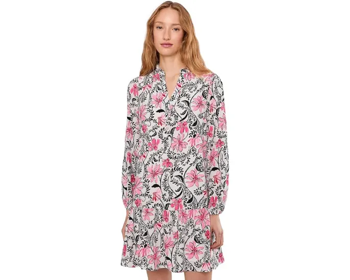 Платье Lilly Pulitzer Evaline из шелка с длинным рукавом и оборками