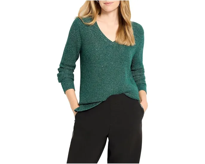 Укороченный свитер с V-образным вырезом Petite Shimmer Waffle от NIC+ZOE