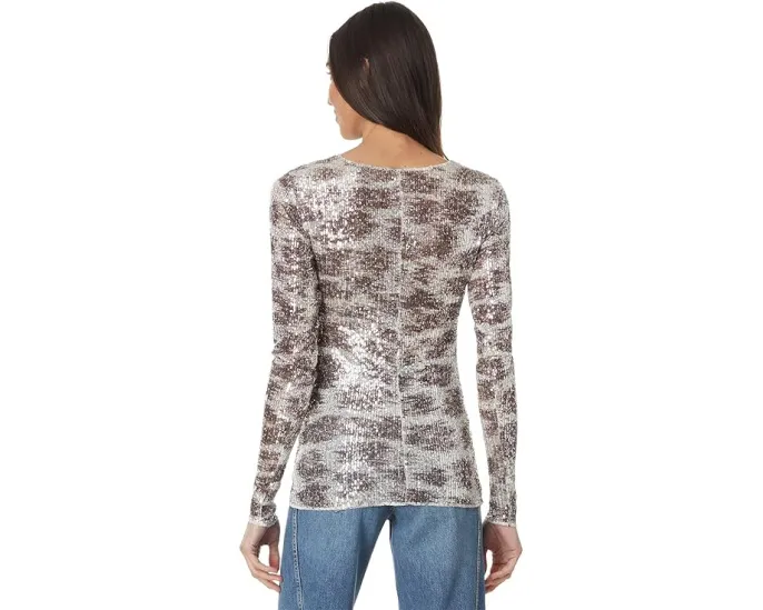 Free People Блестящий топ с длинным рукавом Printed Gold Rush