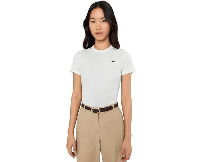 Футболка Lacoste Slim Fit из хлопка с ребристой фактурой и вышитым крокодилом