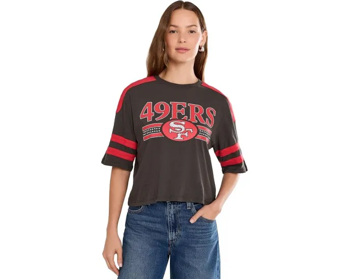 Футболка Junk Food Clothing кроп с блестками San Francisco 49ers
