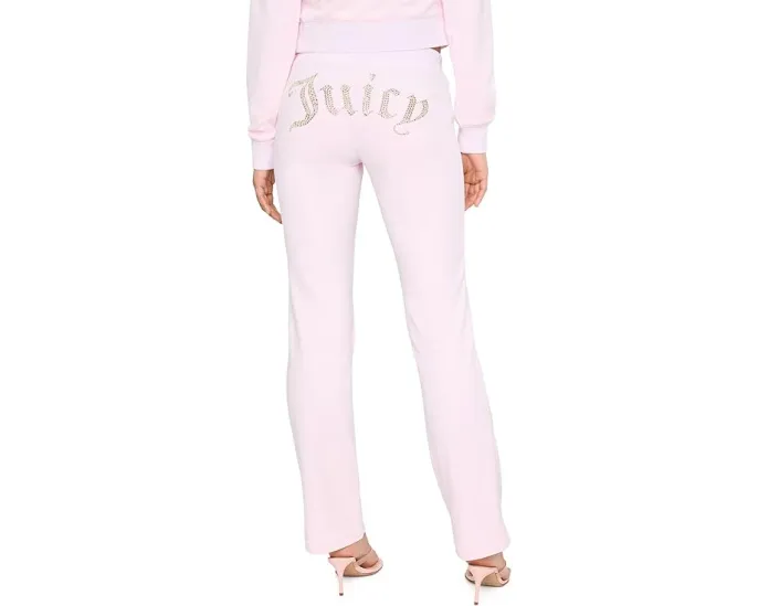 Длинные бархатные брюки Juicy Couture с резинкой и золотой деталью на спине