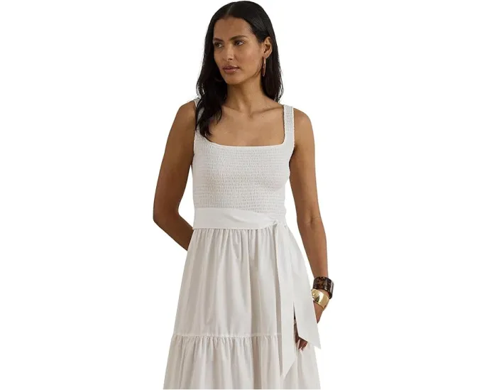 Платье-трапеция Lauren Ralph Lauren Belted Jersey Broadcloth с поясом из хлопка