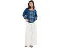 Petite 3/4 Sleeve Woven Top with Embroidery
