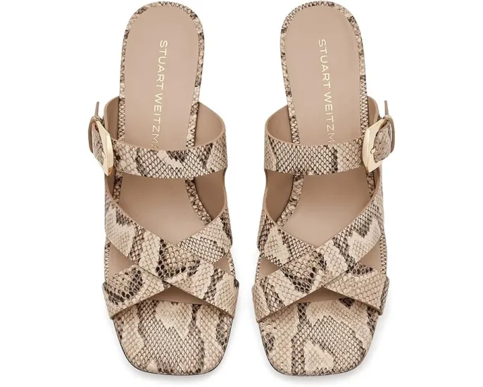 Сланцы Stuart Weitzman Sai Slides 50 на устойчивом каблуке с квадратным носком