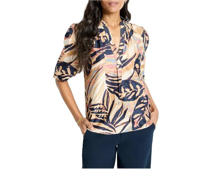 Блуза Terracotta Garden Top с короткими буфами и принтом в стиле крестьянской рубашки NIC+ZOE