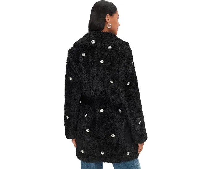 Пальто из искусственного меха с поясом и декором Embellished Faux Fur Belted Coat от Avec Les Filles
