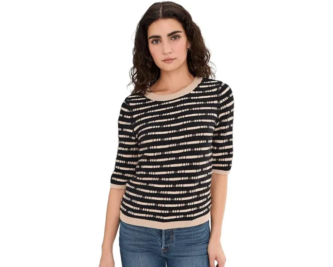 Свитер NIC+ZOE Atelier с контрастной отделкой и укороченным рукавом