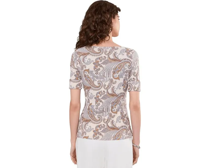 Топ с вырезом лодочкой Paisley из хлопка с эластаном Lauren Ralph Lauren