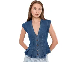 Джинсовая жилетка Free People Dylan Denim Vest с баской и корсетными деталями