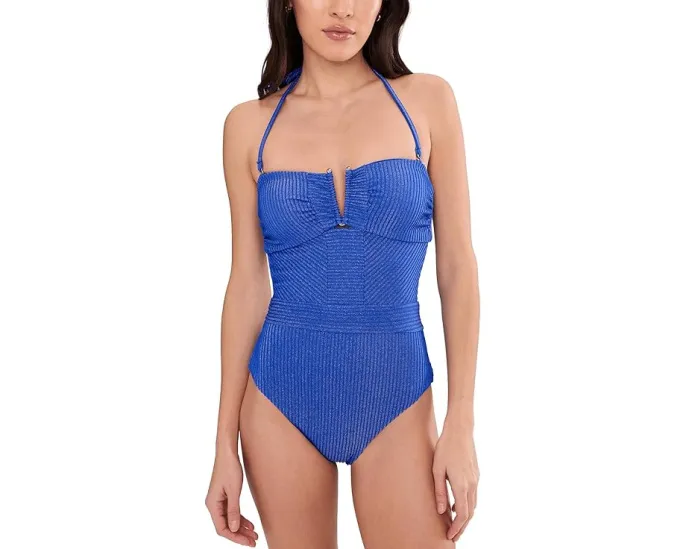 Цельный купальник BECCA Castaway с фактурной сеткой и V-образным вырезом