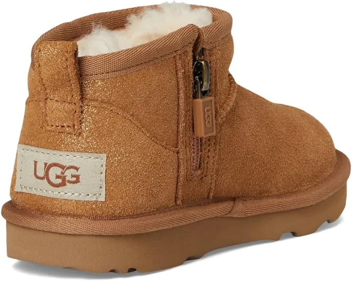 Детские тапочки UGG Kids Classic Ultra Mini Dazzle с замшевым верхом и подкладкой из переработанной шерсти