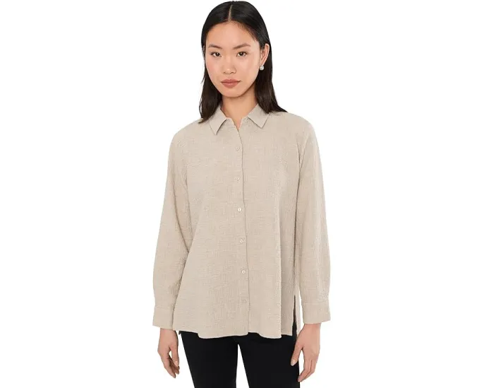 Рубашка Eileen Fisher Petite из органического хлопка двойного переплетения с классическим воротником