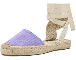 Босоножки Soludos Vichy Lauren Lace-up с завязками и клетчатым верхом
