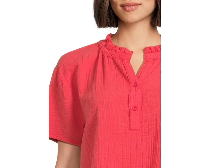 Хлопковая блуза Mod-o-doc с коротким рукавом и воротником-жабо