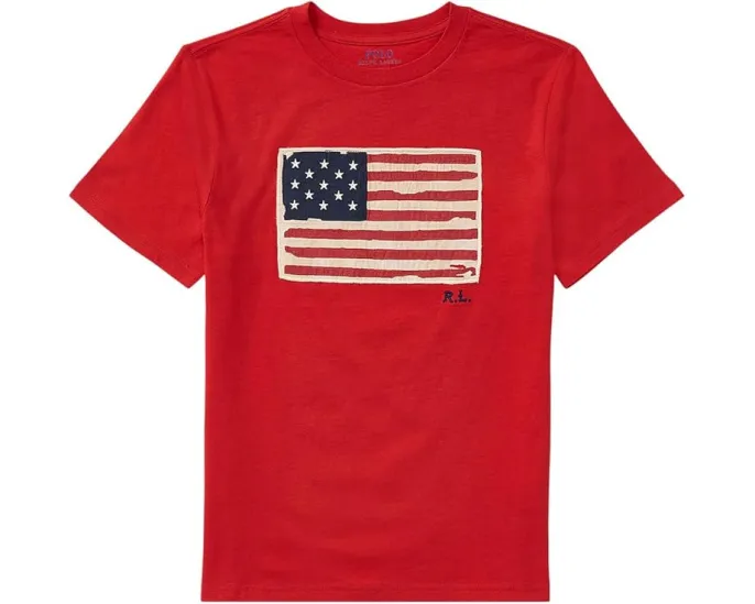 Детская футболка Polo Ralph Lauren Kids Flag Cotton с аппликацией американского флага