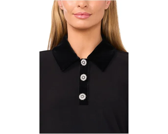 Топ CeCe с воротником и планкой на половину пуговиц из смесовых материалов