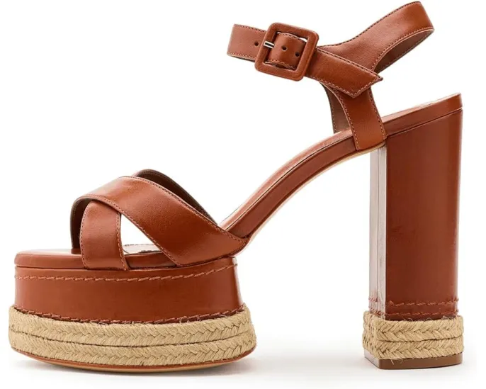 Босоножки Hilda Rope High Schutz на высокой платформе из металлизированной кожи и рафии