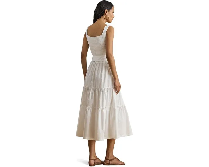 Платье-трапеция Lauren Ralph Lauren Belted Jersey Broadcloth с поясом из хлопка