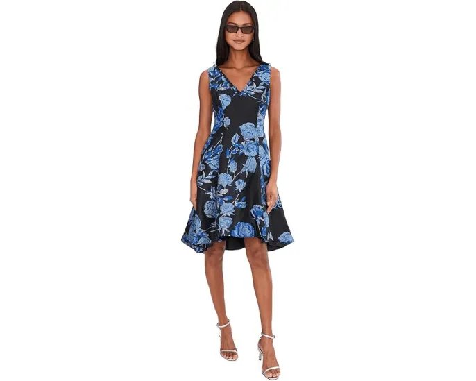 Платье миди V-Neck Jacquard с рюшами от Adrianna Papell