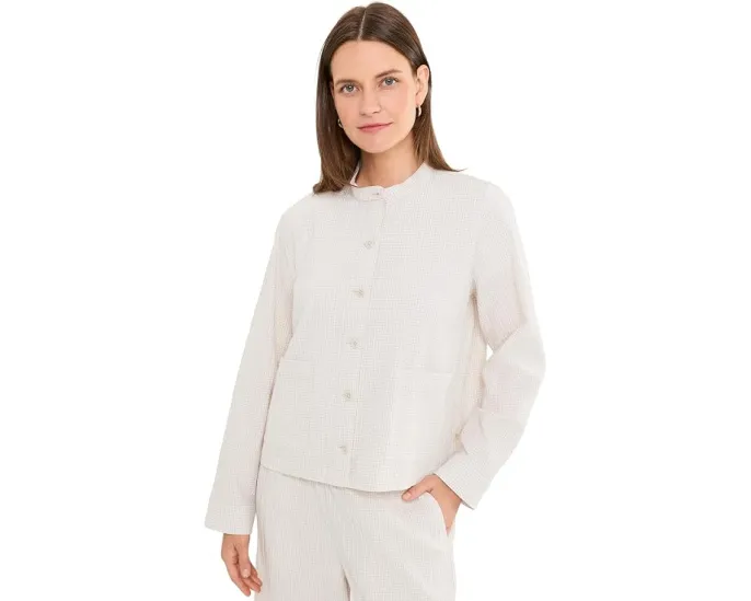 Куртка Organic Cotton Pucker Check с мандариновым воротником EILEEN FISHER