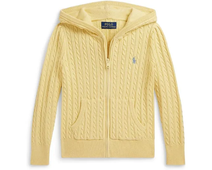 Хлопковый худи на молнии с мелкой резинкой Polo Ralph Lauren Kids для малышей