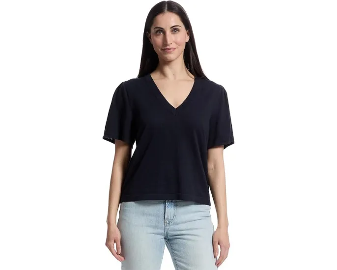 Свитер Lilla P с коротким рукавом и V-образным вырезом для расслабленного образа