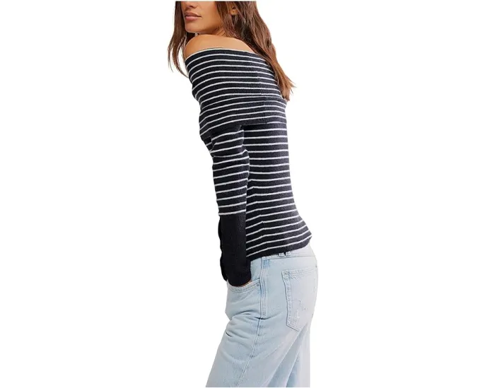 Свитер Free People Evergreen с открытыми плечами и полоской