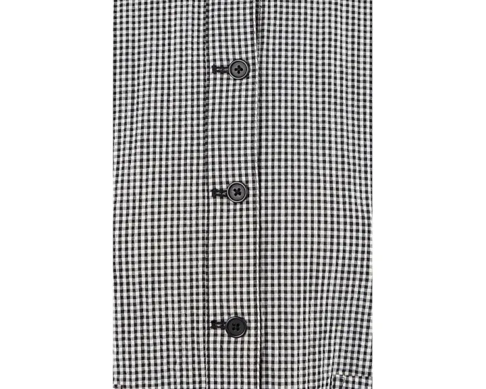 Organic Cotton Pucker Check Mandarin Collar Jacket