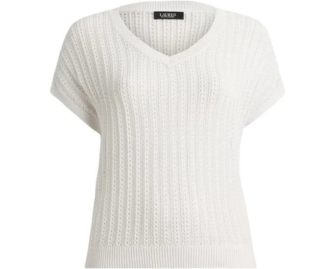 Свитер Lauren Ralph Lauren плюс сайз с коротким рукавом из хлопковой сетки