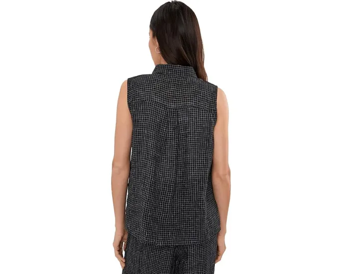 Рубашка Petite Puckered Organic Linen Grid Classic Collar Shirt Eileen Fisher из льна