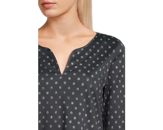 Туника L.L.Bean Pima с разрезным вырезом рукавом 3/4 и принтом