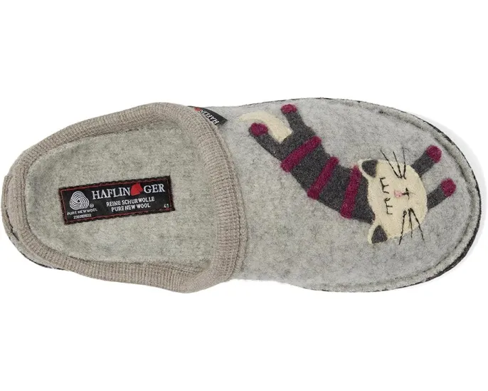 Тапочки Haflinger Katze из вареной шерсти с вышивкой