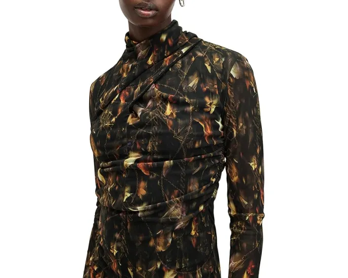 Платье AllSaints Tia с длинными рукавами и высоким воротником из полиэстера