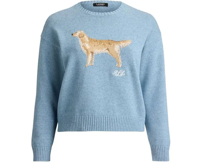 Свитер с вязкой золотистый ретривер Lauren Ralph Lauren плюс сайз из хлопка