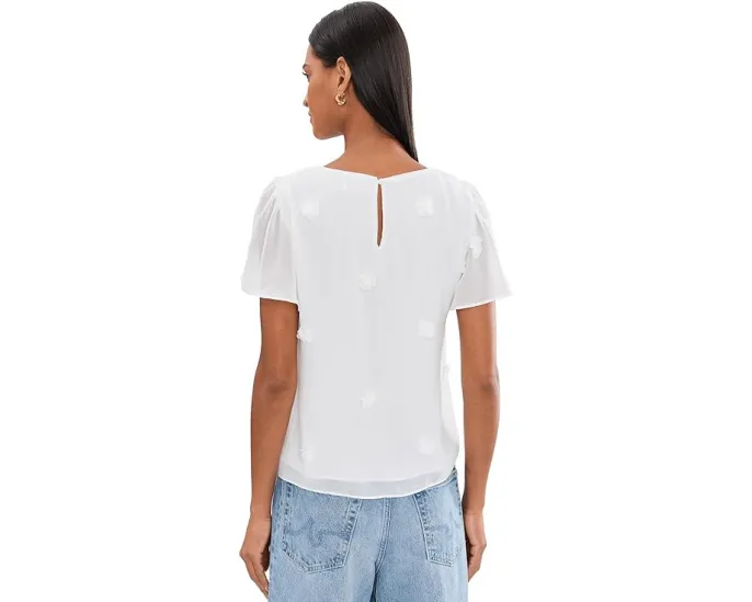 3D Flower Applique Crew Neck Top