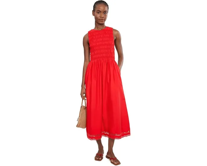 Платье с вышивкой Madewell Melody Smocked Midi из поплина