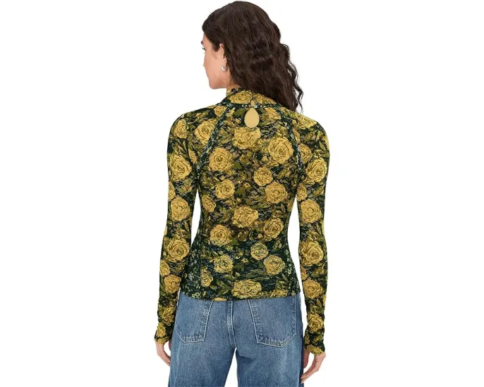 Топ Free People Lyric с длинным рукавом и принтом воротником стойкой