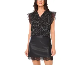 Блуза Vince Camuto V-Neck Ruffle Sleeve с узором черного цвета