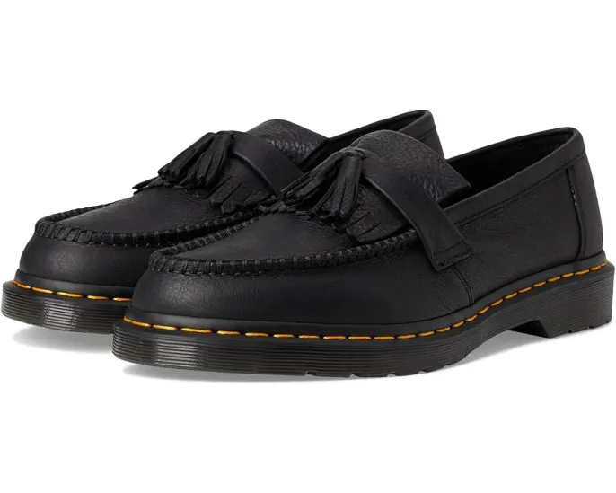 Кожаные лоферы Dr. Martens Adrian с желтой строчкой и декоративными кисточками