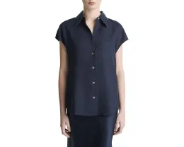 Блуза Vince с коротким рукавом и пуговицами из льняного джерси