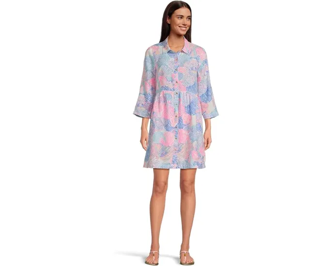 Льняное платье Shaela с воротником и пуговицами