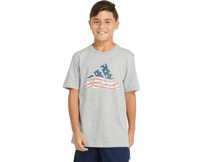 Футболка детская Adidas SS USA Hthr Tee 24 с принтом и американским флагом