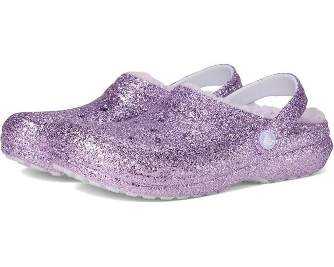 Блестящие кроксы Crocs Classic с подкладкой для детей на заднем ремешке